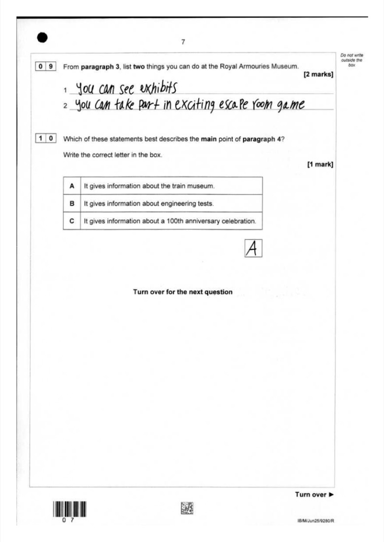 English student answer — page 8
