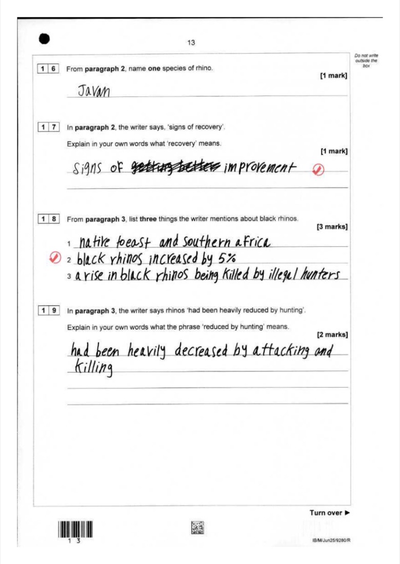 English student answer — page 13